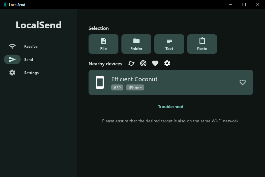Phone visible in the LocalSend Windows application